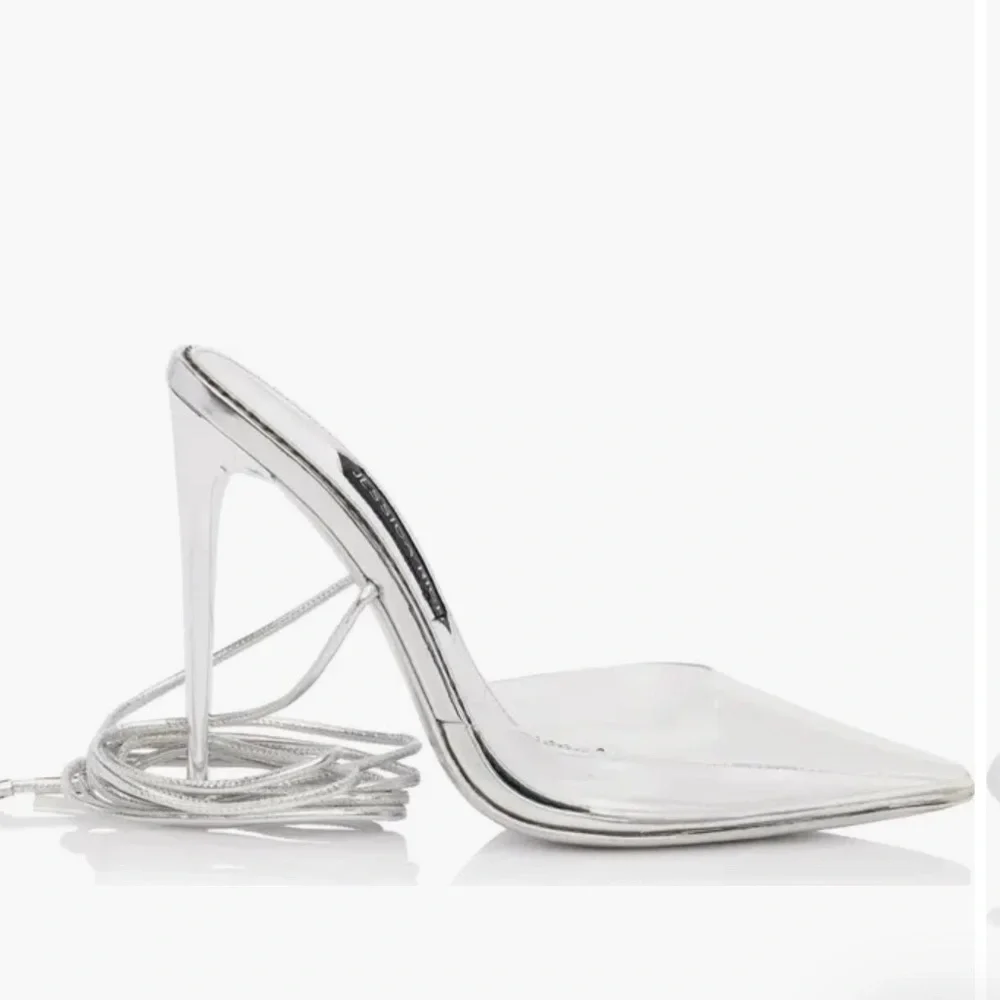 Jessica Rich - Bella Stiletto’s  Silver High Heeled Sexy Wrap up Ankle Straps - Picture 2 of 3